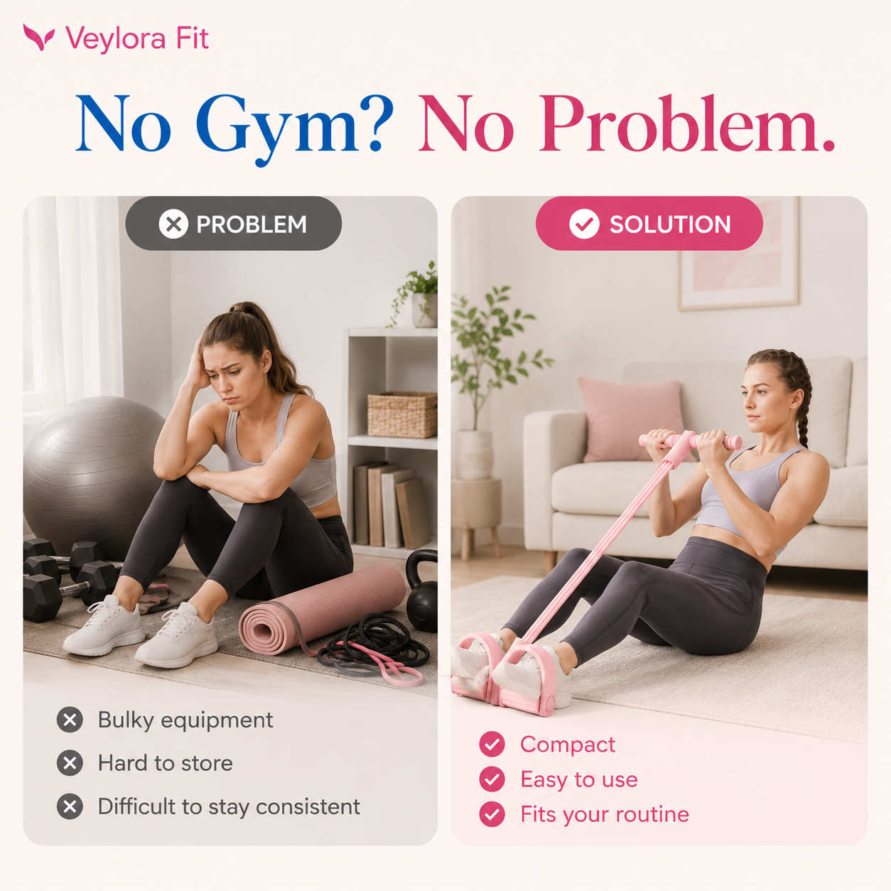 Woman looking for a simpler alternative to bulky gym equipment