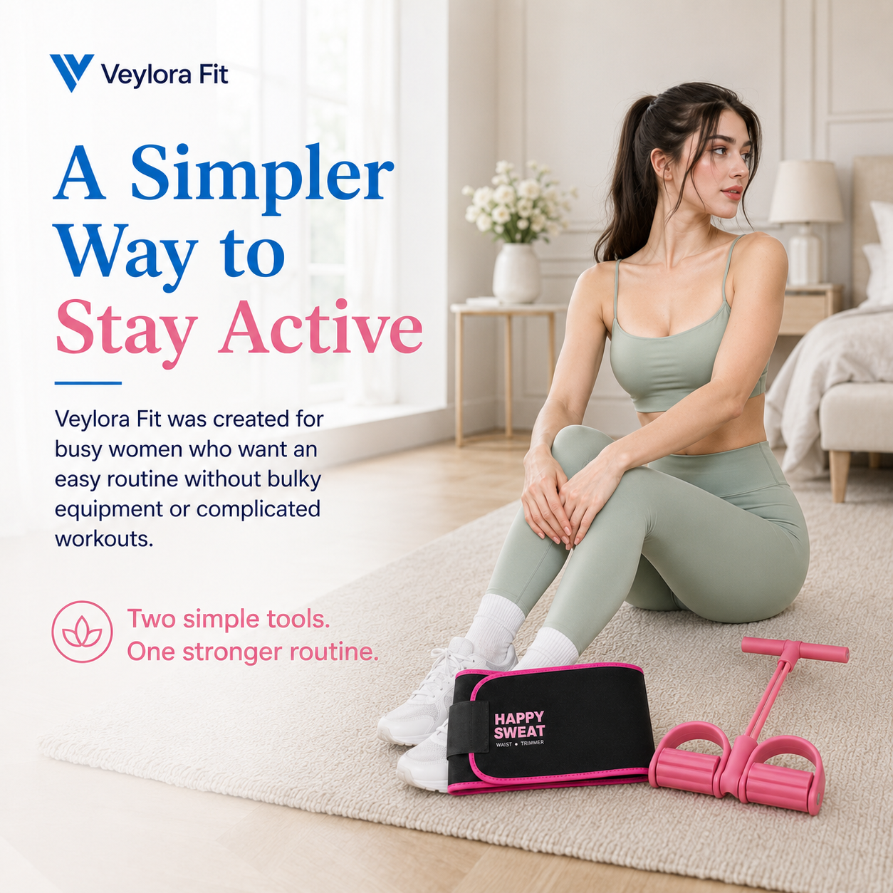 Woman using Veylora Fit products at home