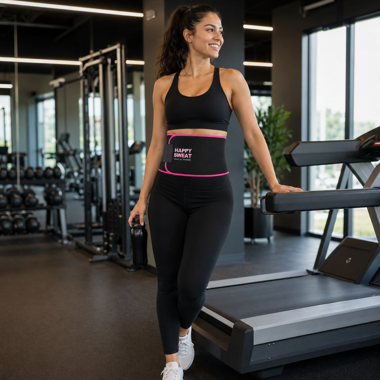 Woman wearing a waist belt at the gym