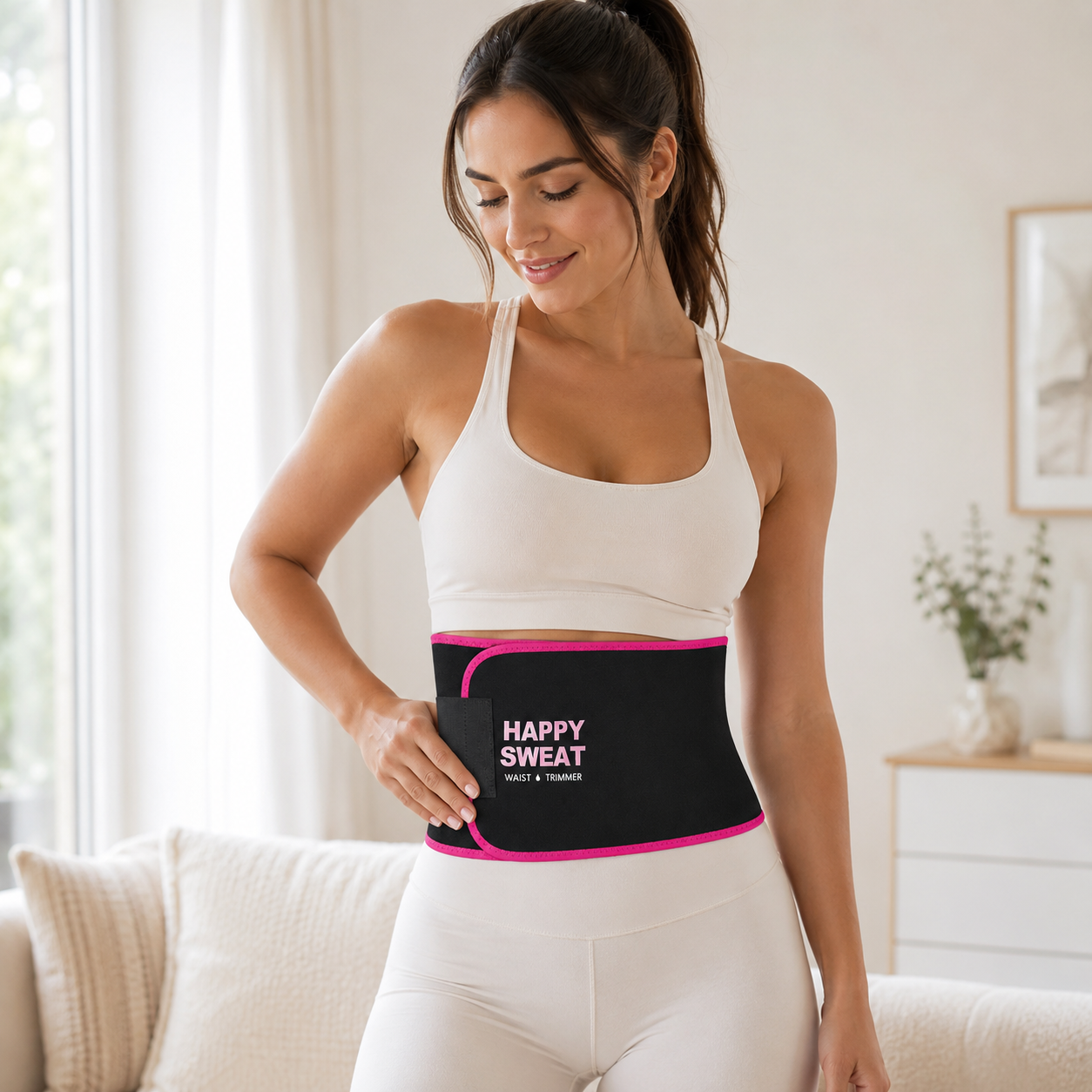 Woman wearing the Veylora Fit Sweat Belt